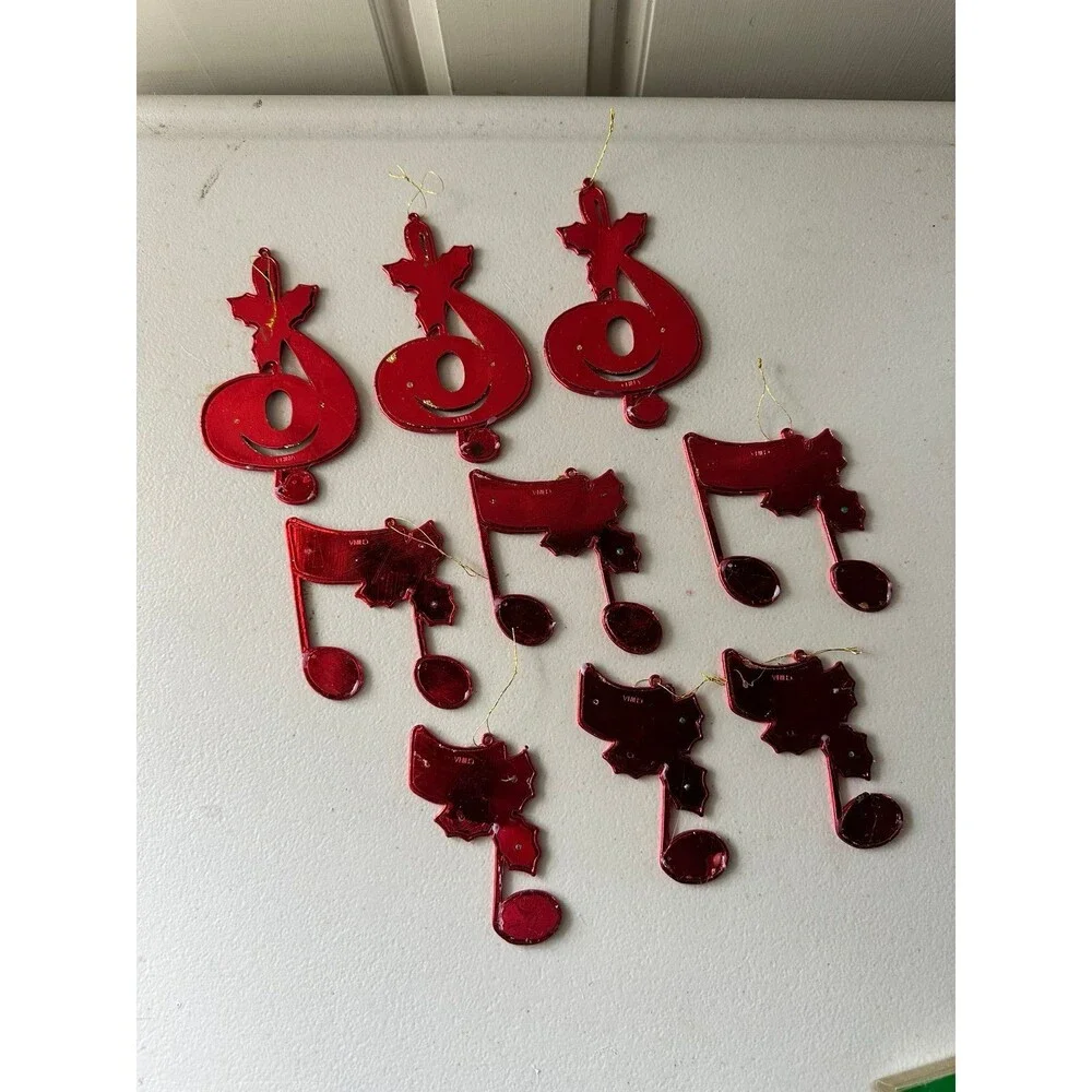 Vintage Kurt S. Adler Set of 9 Plastic Shimmer Musical Notes Christmas Ornaments